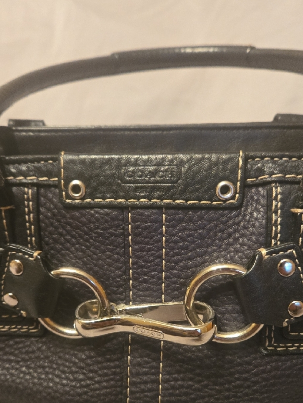 Black Pebble Leather Coach Purse The Hampton Satchel - Picture 3 of 15